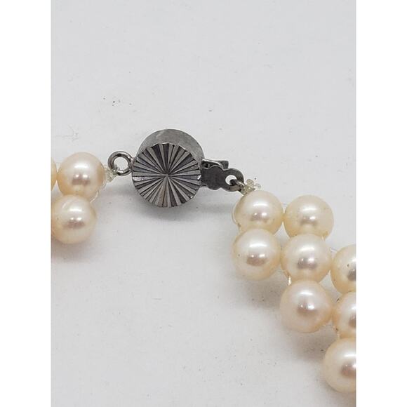 Vintage Freshwater Pearl Necklace 3 Strand & White Cluster Center woven - Picture 7 of 15